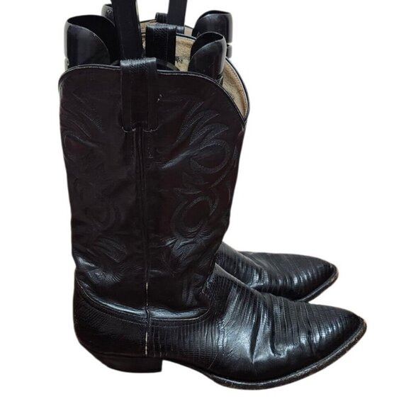 Vtg Larry Mahan Black Leather Cowboy Boots SIze 11 B, made in Texas main image 12